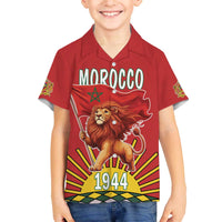 Personalized Morocco Proclamation Day 1944 Family Matching Off The Shoulder Long Sleeve Dress and Hawaiian Shirt Barbary Lion With Flag - Wonder Print Shop