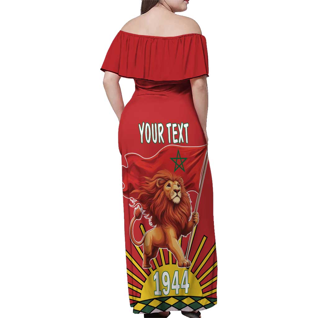 Personalized Morocco Proclamation Day 1944 Family Matching Off Shoulder Maxi Dress and Hawaiian Shirt Barbary Lion With Flag - Wonder Print Shop