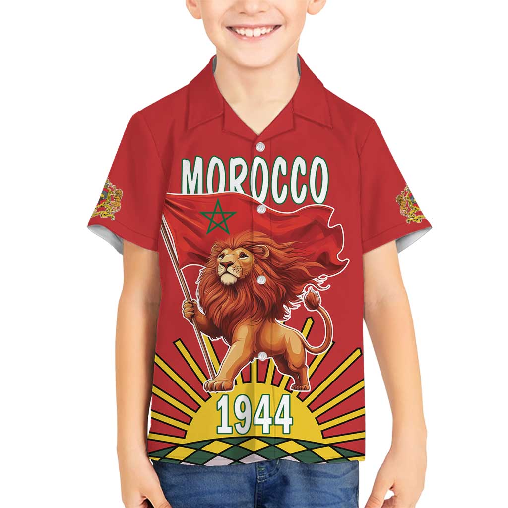 Personalized Morocco Proclamation Day 1944 Family Matching Off Shoulder Maxi Dress and Hawaiian Shirt Barbary Lion With Flag - Wonder Print Shop