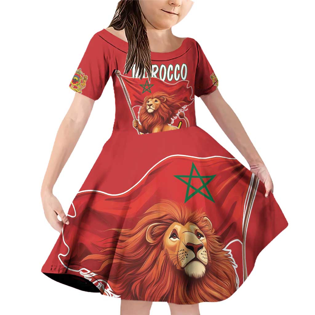 Personalized Morocco Proclamation Day 1944 Family Matching Off Shoulder Short Dress and Hawaiian Shirt Barbary Lion With Flag - Wonder Print Shop