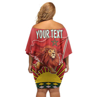 Personalized Morocco Proclamation Day 1944 Family Matching Off Shoulder Short Dress and Hawaiian Shirt Barbary Lion With Flag - Wonder Print Shop