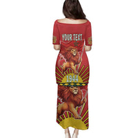 Personalized Morocco Proclamation Day 1944 Family Matching Puletasi and Hawaiian Shirt Barbary Lion With Flag - Wonder Print Shop