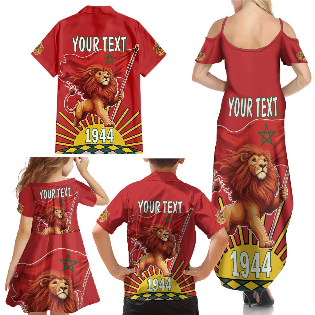 Personalized Morocco Proclamation Day 1944 Family Matching Summer Maxi Dress and Hawaiian Shirt Barbary Lion With Flag - Wonder Print Shop