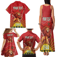 Personalized Morocco Proclamation Day 1944 Family Matching Tank Maxi Dress and Hawaiian Shirt Barbary Lion With Flag - Wonder Print Shop