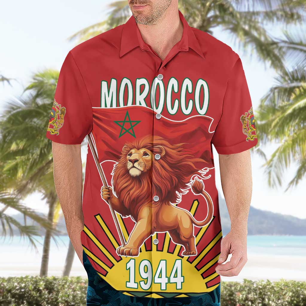 Personalized Morocco Proclamation Day 1944 Hawaiian Shirt Barbary Lion With Flag - Wonder Print Shop