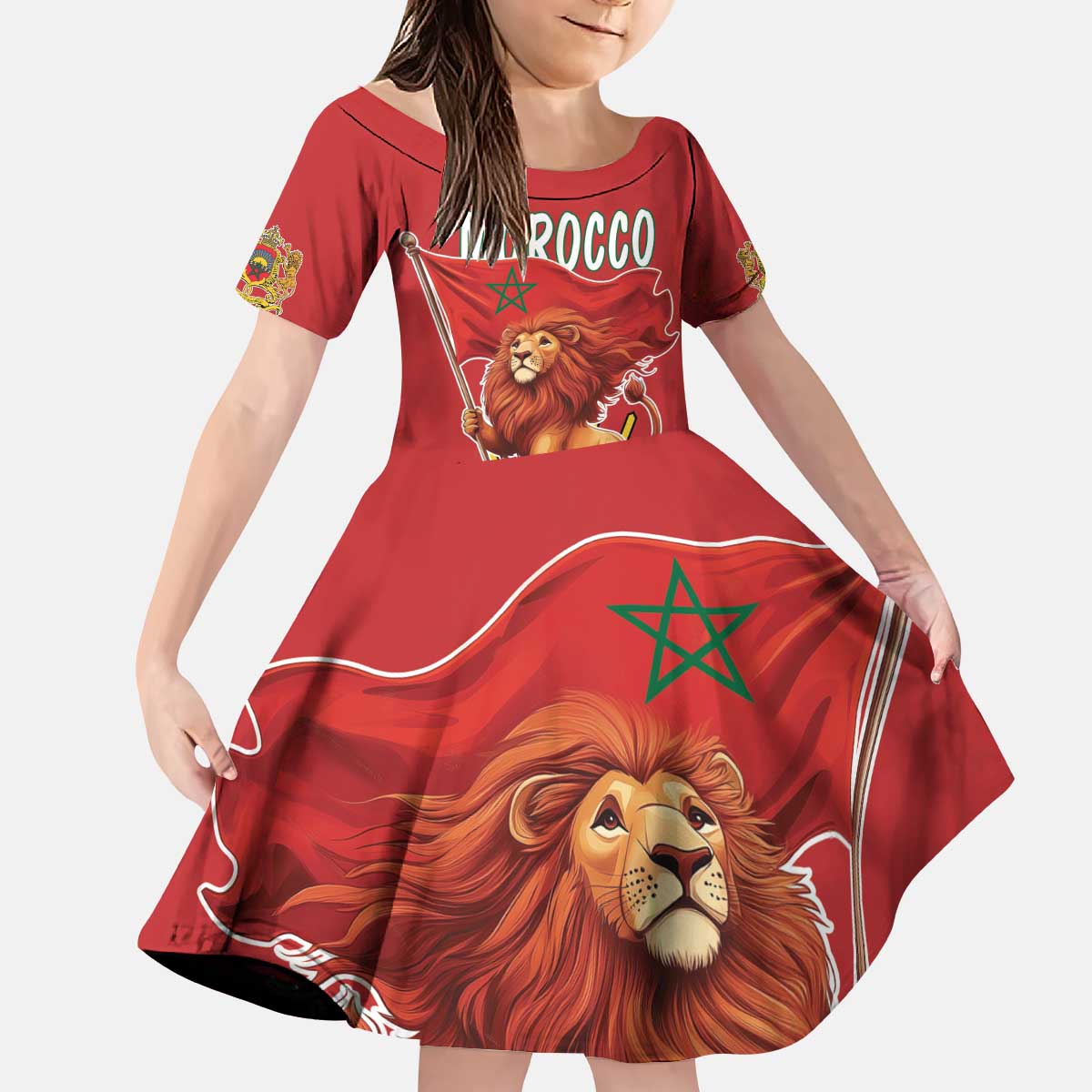 Personalized Morocco Proclamation Day 1944 Kid Short Sleeve Dress Barbary Lion With Flag - Wonder Print Shop