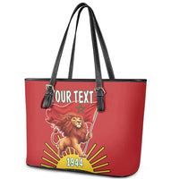 Personalized Morocco Proclamation Day 1944 Leather Tote Bag Barbary Lion With Flag - Wonder Print Shop