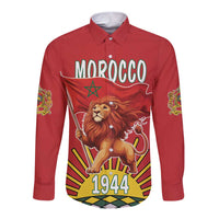 Personalized Morocco Proclamation Day 1944 Long Sleeve Button Shirt Barbary Lion With Flag - Wonder Print Shop