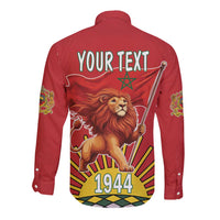 Personalized Morocco Proclamation Day 1944 Long Sleeve Button Shirt Barbary Lion With Flag - Wonder Print Shop