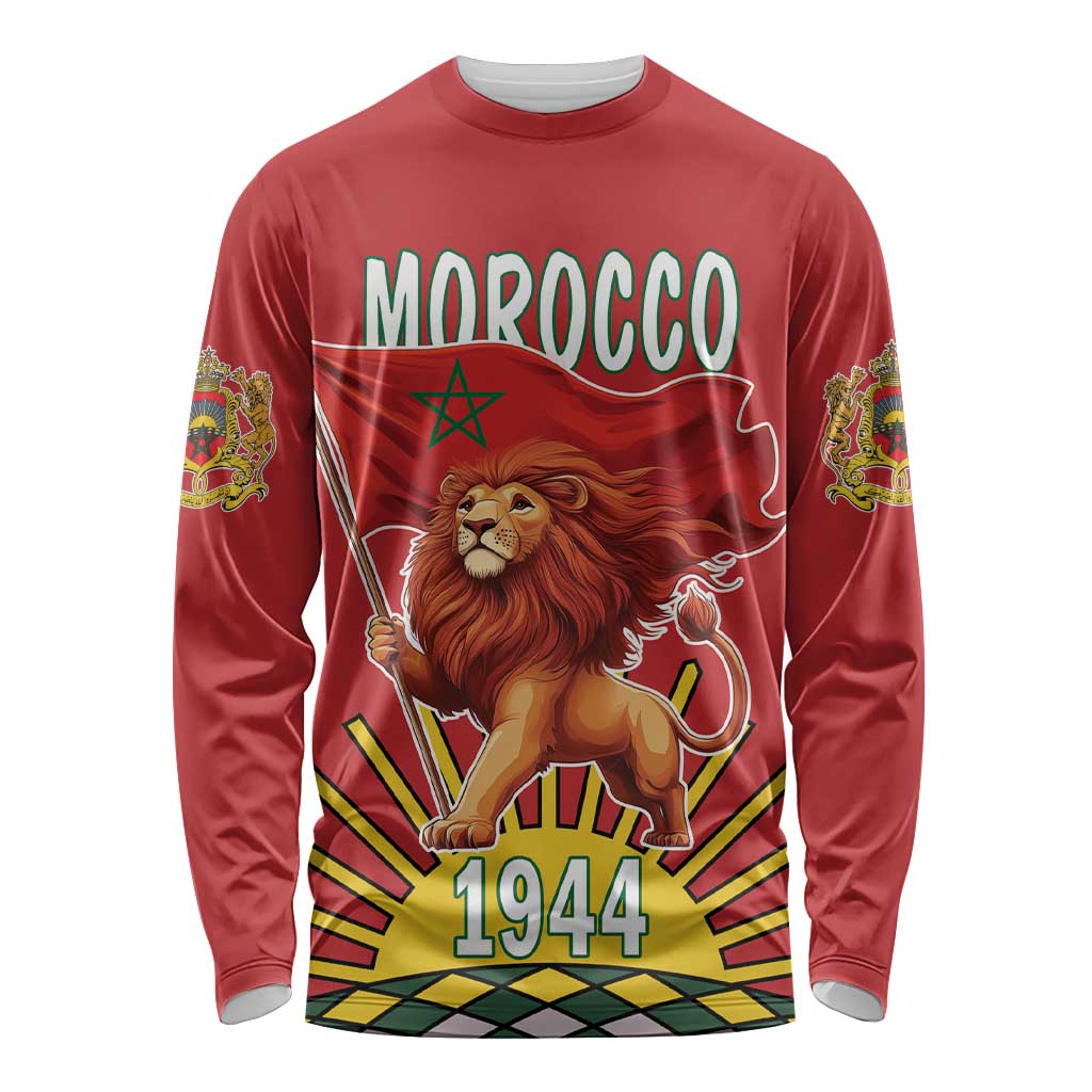 Personalized Morocco Proclamation Day 1944 Long Sleeve Shirt Barbary Lion With Flag - Wonder Print Shop