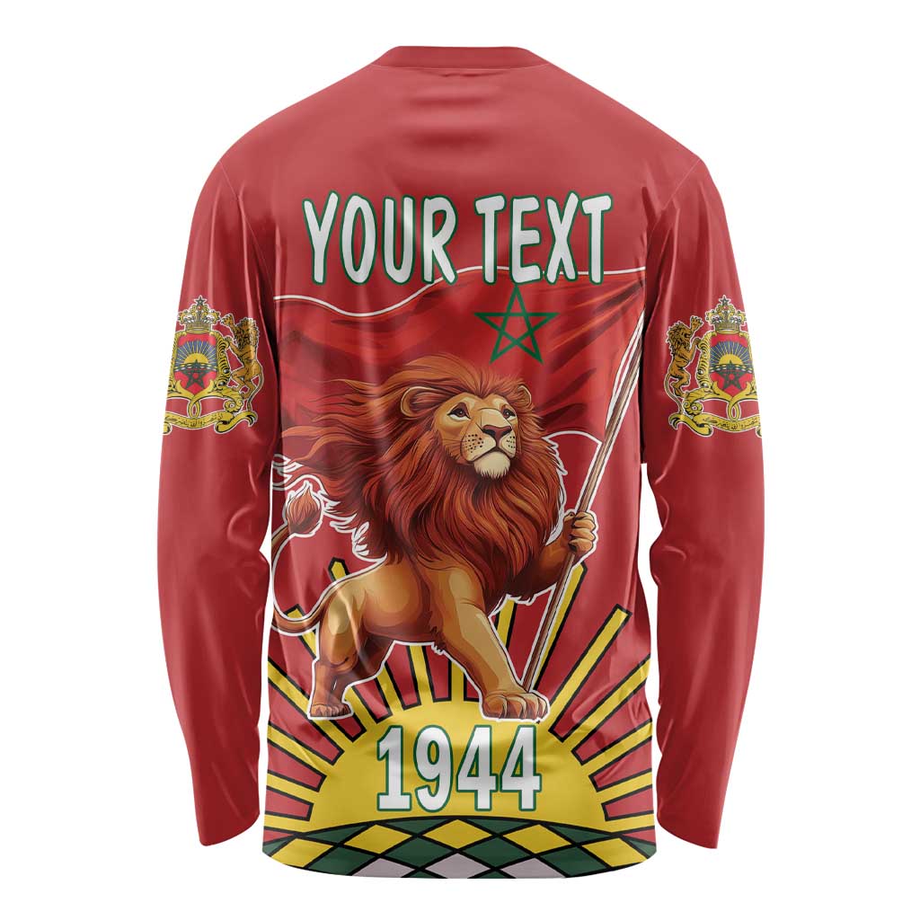 Personalized Morocco Proclamation Day 1944 Long Sleeve Shirt Barbary Lion With Flag - Wonder Print Shop