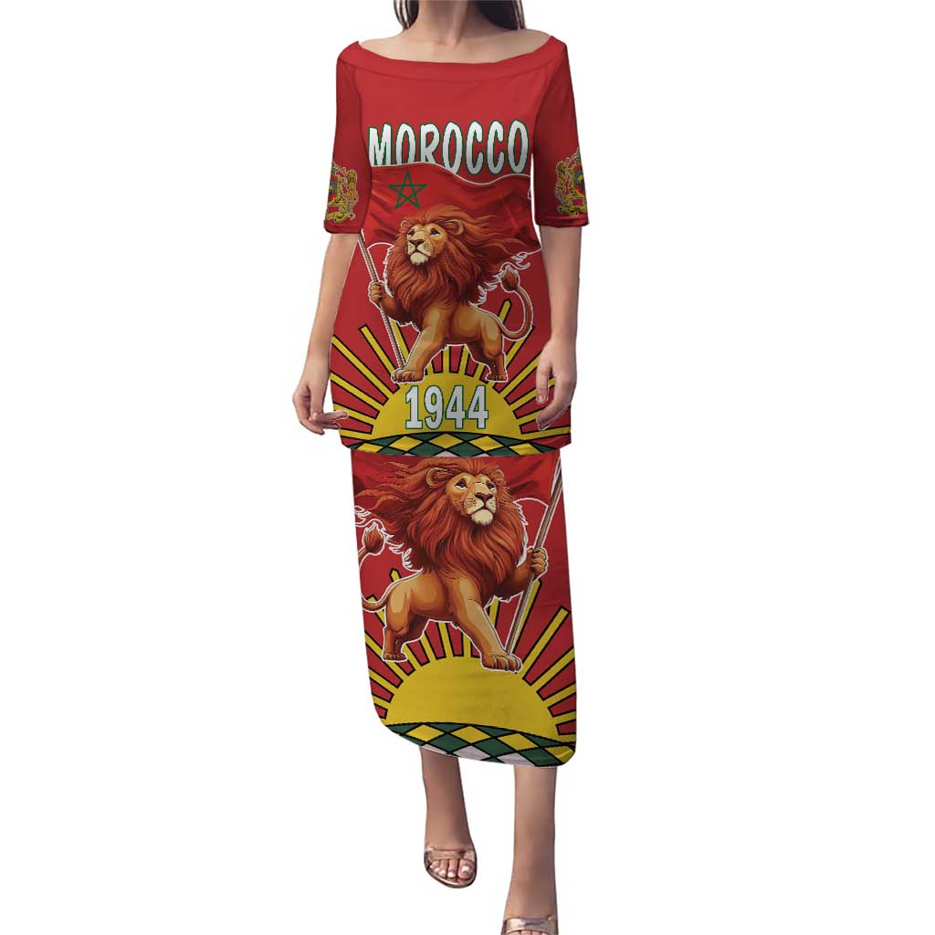 Personalized Morocco Proclamation Day 1944 Puletasi Barbary Lion With Flag - Wonder Print Shop