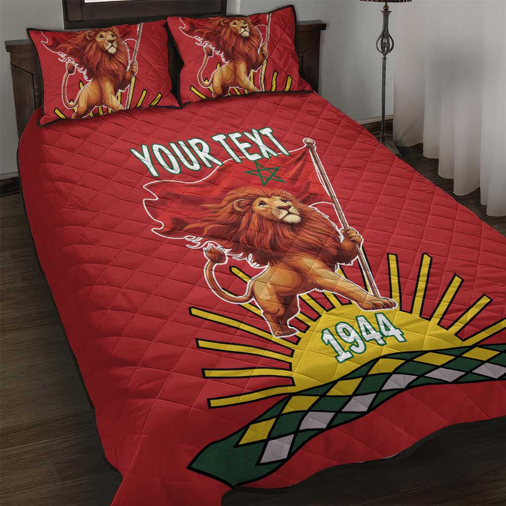 Personalized Morocco Proclamation Day 1944 Quilt Bed Set Barbary Lion With Flag - Wonder Print Shop