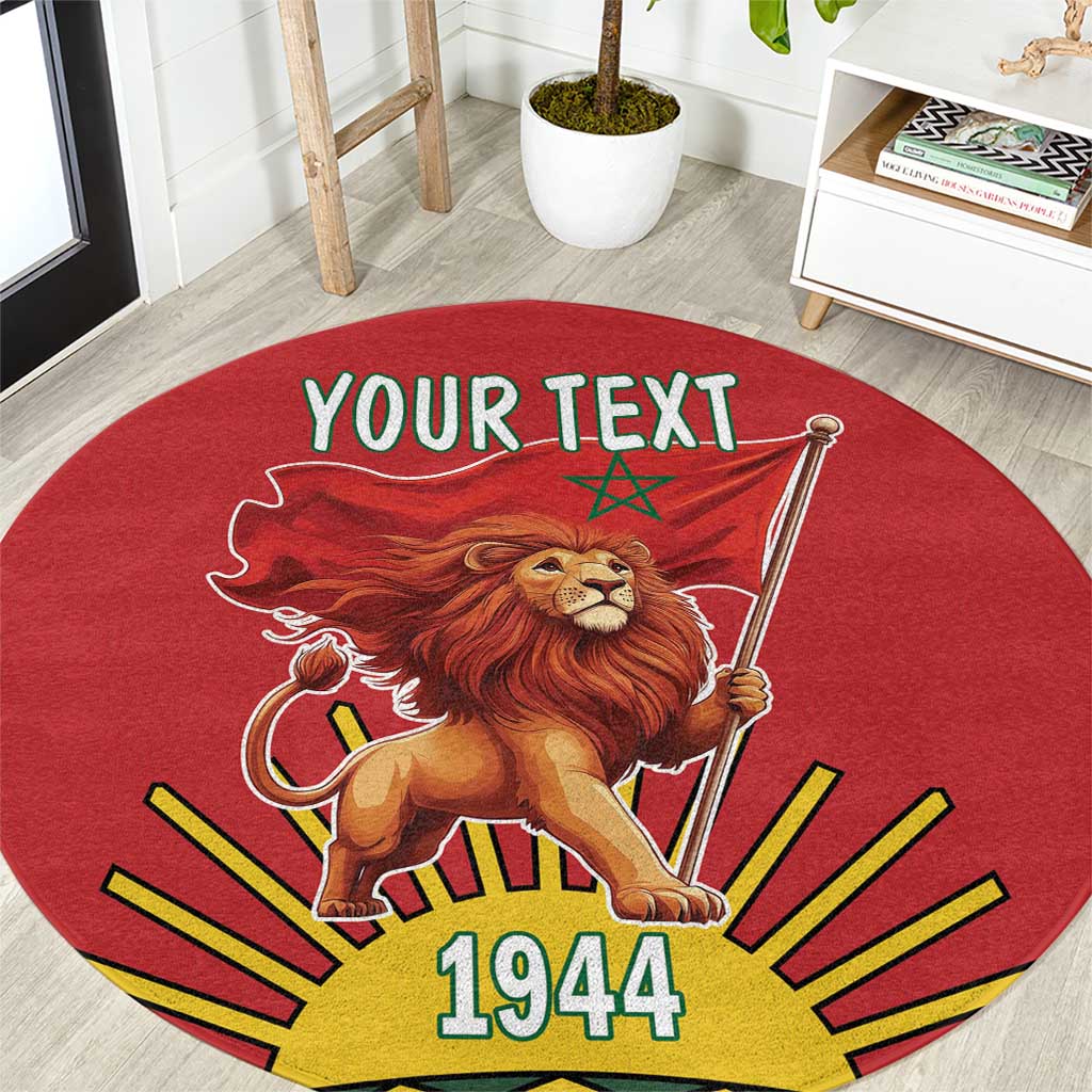 Personalized Morocco Proclamation Day 1944 Round Carpet Barbary Lion With Flag