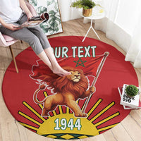 Personalized Morocco Proclamation Day 1944 Round Carpet Barbary Lion With Flag