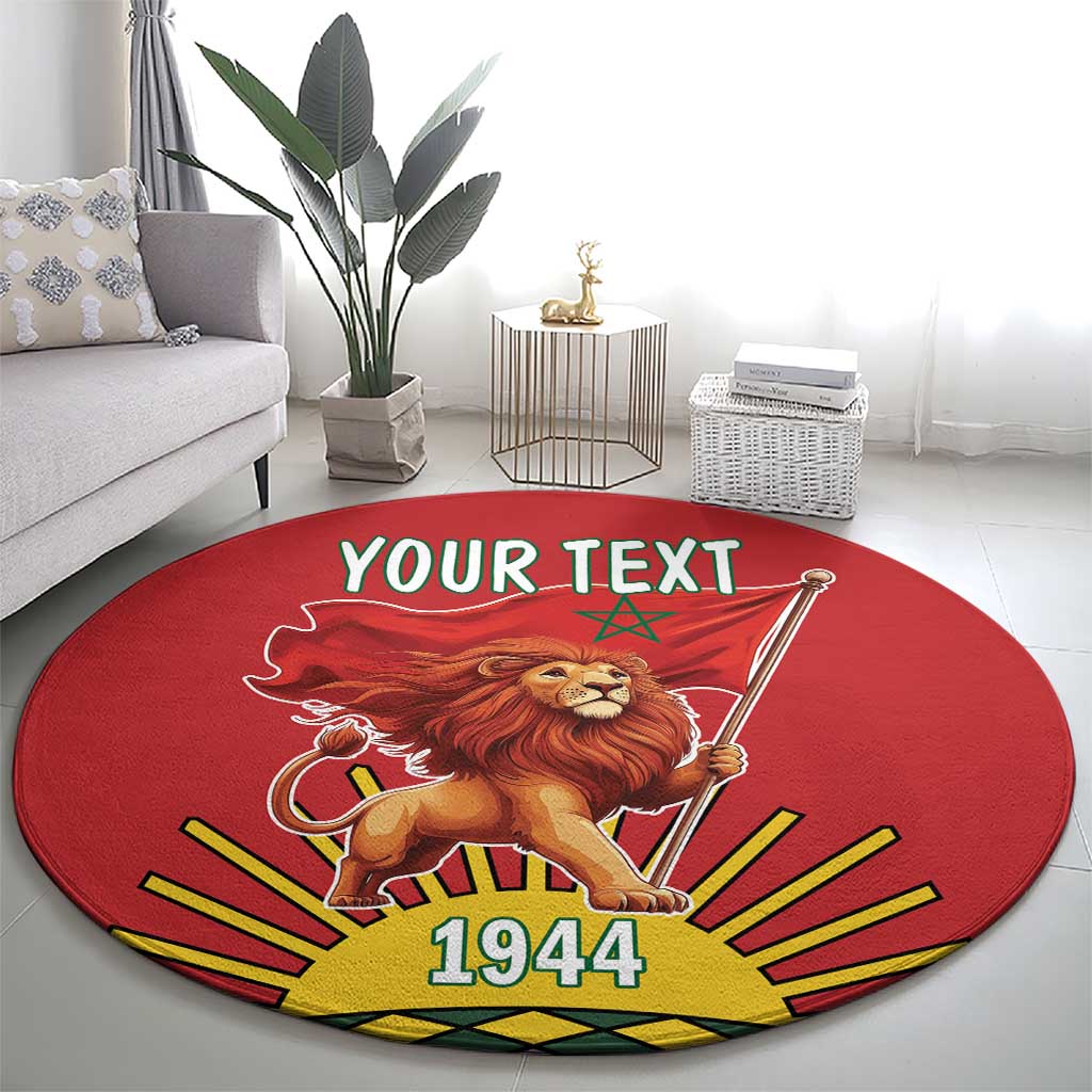 Personalized Morocco Proclamation Day 1944 Round Carpet Barbary Lion With Flag