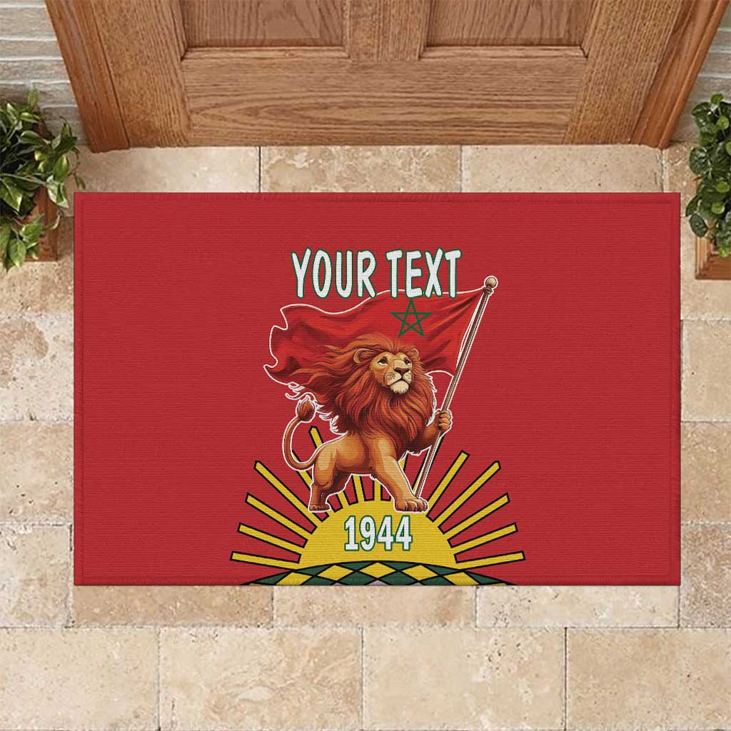 Personalized Morocco Proclamation Day 1944 Rubber Doormat Barbary Lion With Flag - Wonder Print Shop