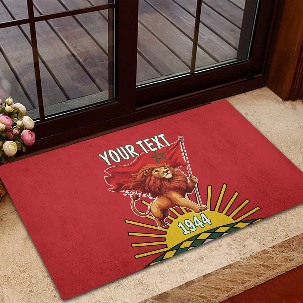 Personalized Morocco Proclamation Day 1944 Rubber Doormat Barbary Lion With Flag - Wonder Print Shop