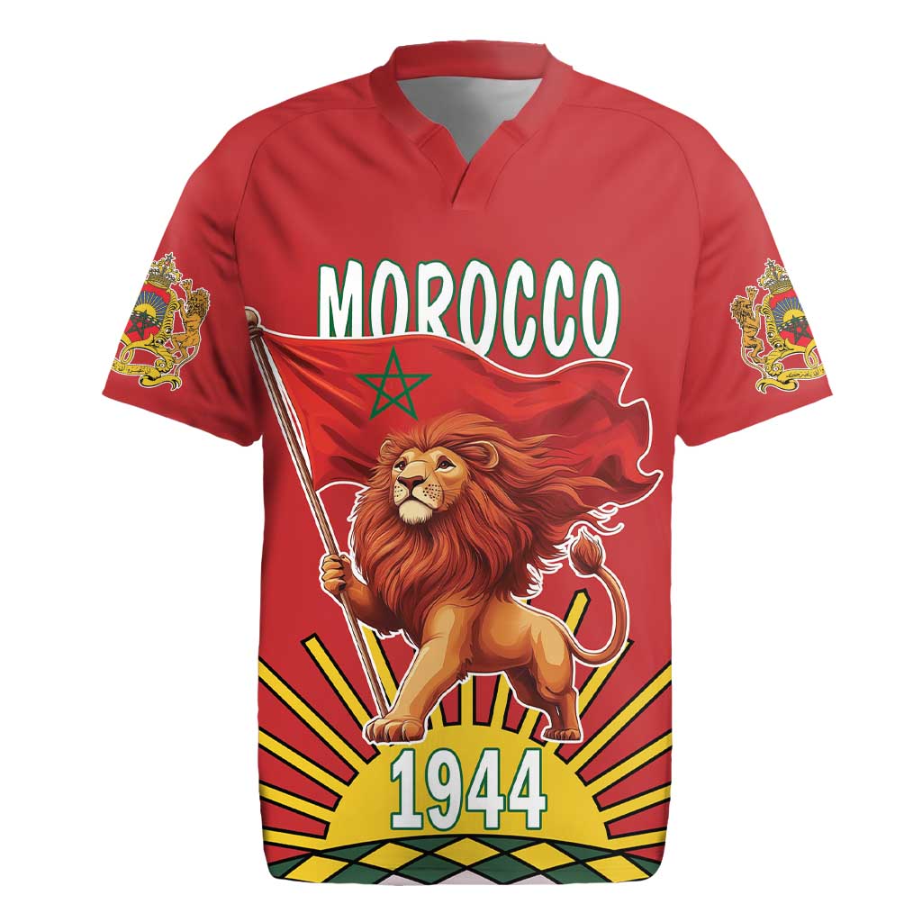 Personalized Morocco Proclamation Day 1944 Rugby Jersey Barbary Lion With Flag - Wonder Print Shop