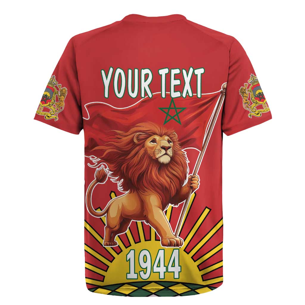 Personalized Morocco Proclamation Day 1944 Rugby Jersey Barbary Lion With Flag - Wonder Print Shop