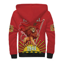 Personalized Morocco Proclamation Day 1944 Sherpa Hoodie Barbary Lion With Flag - Wonder Print Shop