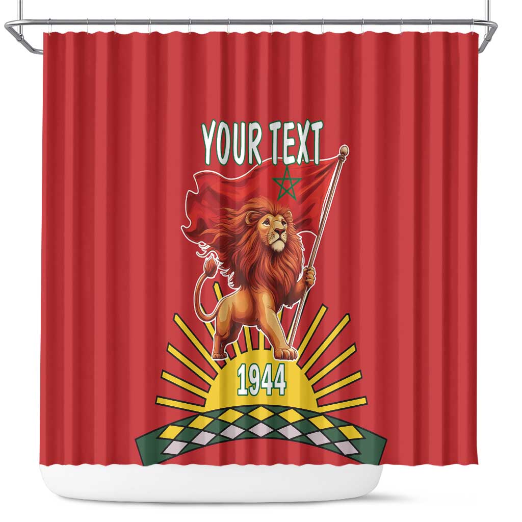 Personalized Morocco Proclamation Day 1944 Shower Curtain Barbary Lion With Flag