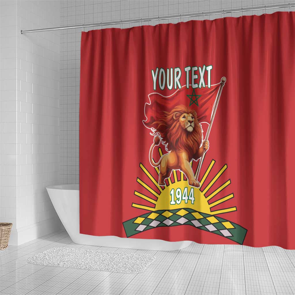 Personalized Morocco Proclamation Day 1944 Shower Curtain Barbary Lion With Flag