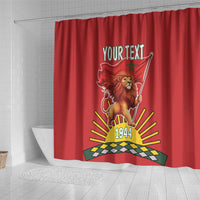 Personalized Morocco Proclamation Day 1944 Shower Curtain Barbary Lion With Flag
