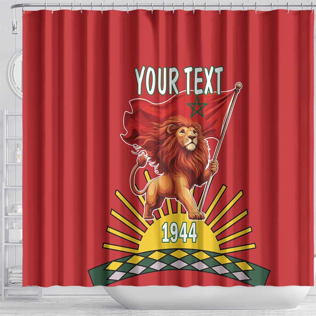 Personalized Morocco Proclamation Day 1944 Shower Curtain Barbary Lion With Flag