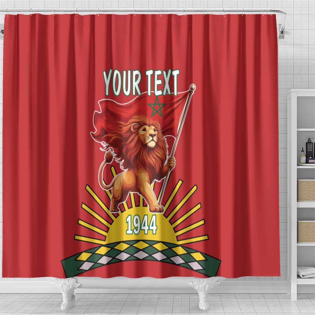 Personalized Morocco Proclamation Day 1944 Shower Curtain Barbary Lion With Flag