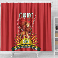 Personalized Morocco Proclamation Day 1944 Shower Curtain Barbary Lion With Flag