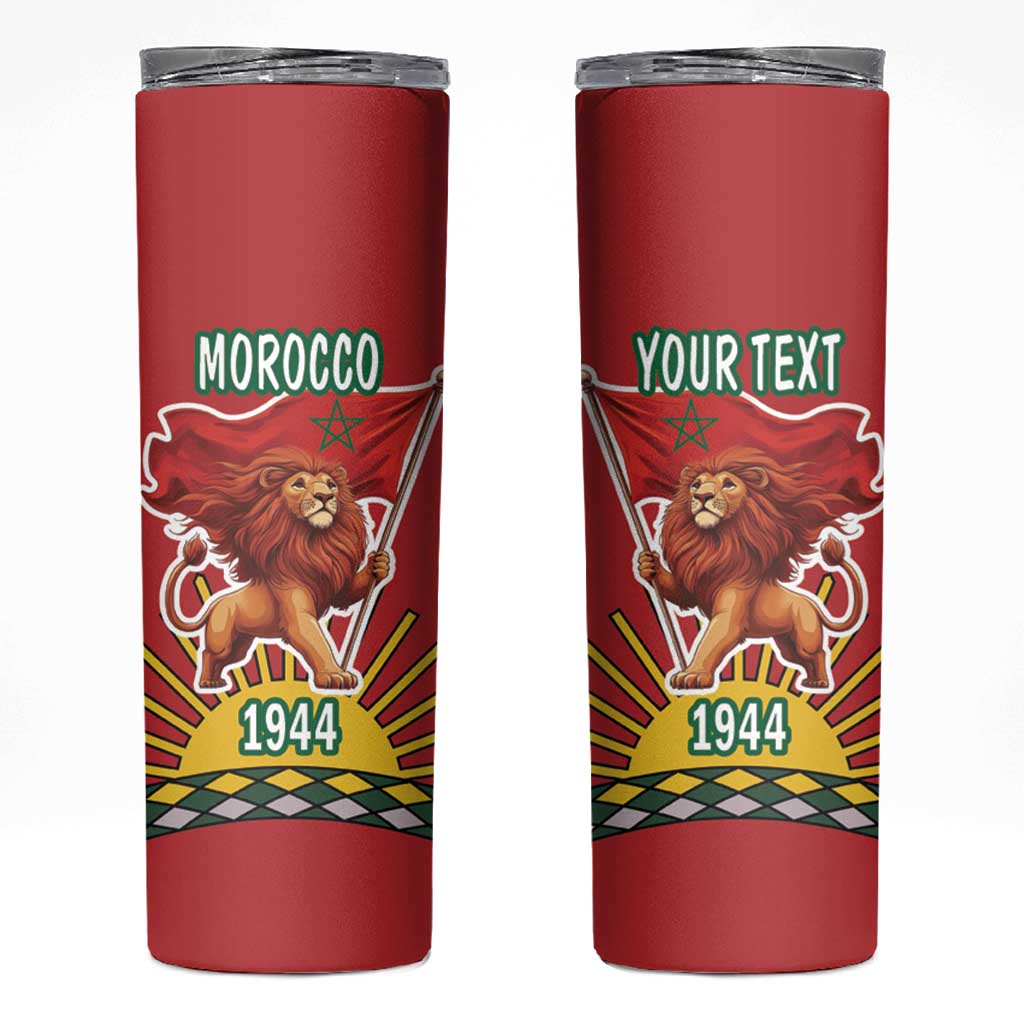 Personalized Morocco Proclamation Day 1944 Skinny Tumbler Barbary Lion With Flag - Wonder Print Shop