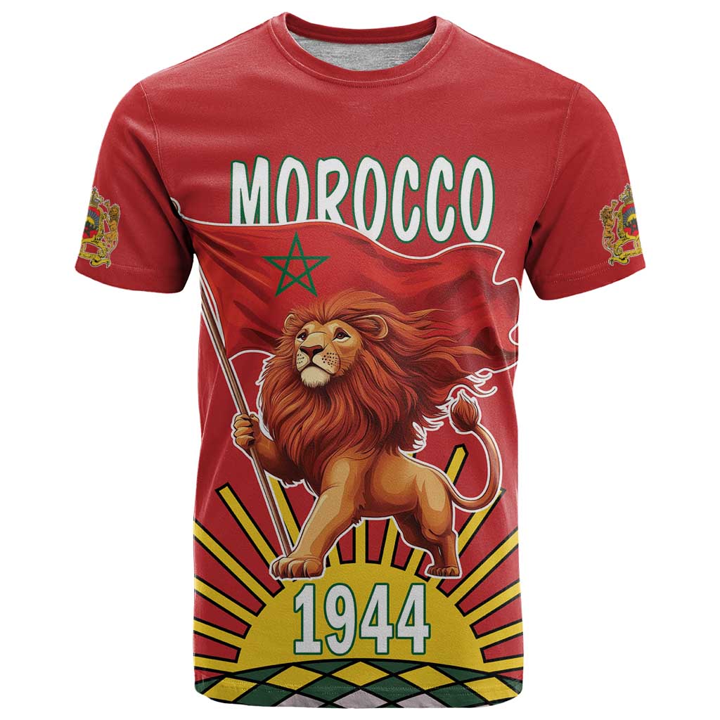 Personalized Morocco Proclamation Day 1944 T Shirt Barbary Lion With Flag - Wonder Print Shop
