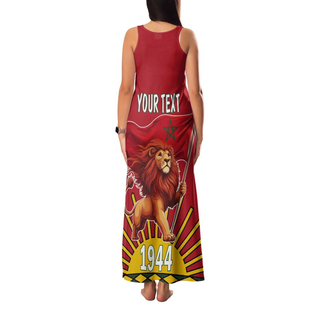 Personalized Morocco Proclamation Day 1944 Tank Maxi Dress Barbary Lion With Flag - Wonder Print Shop
