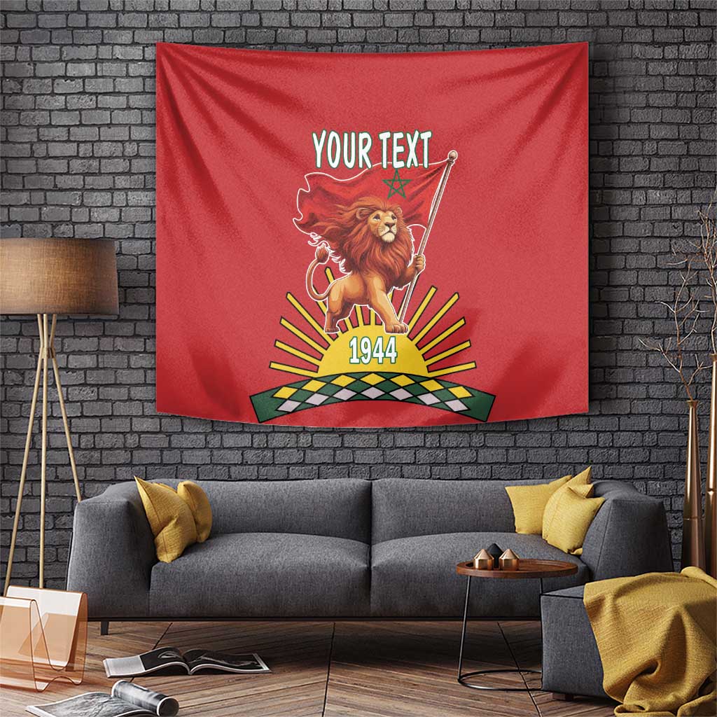 Personalized Morocco Proclamation Day 1944 Tapestry Barbary Lion With Flag - Wonder Print Shop