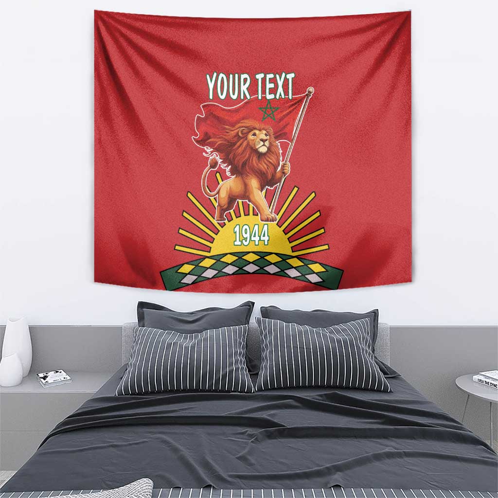 Personalized Morocco Proclamation Day 1944 Tapestry Barbary Lion With Flag - Wonder Print Shop