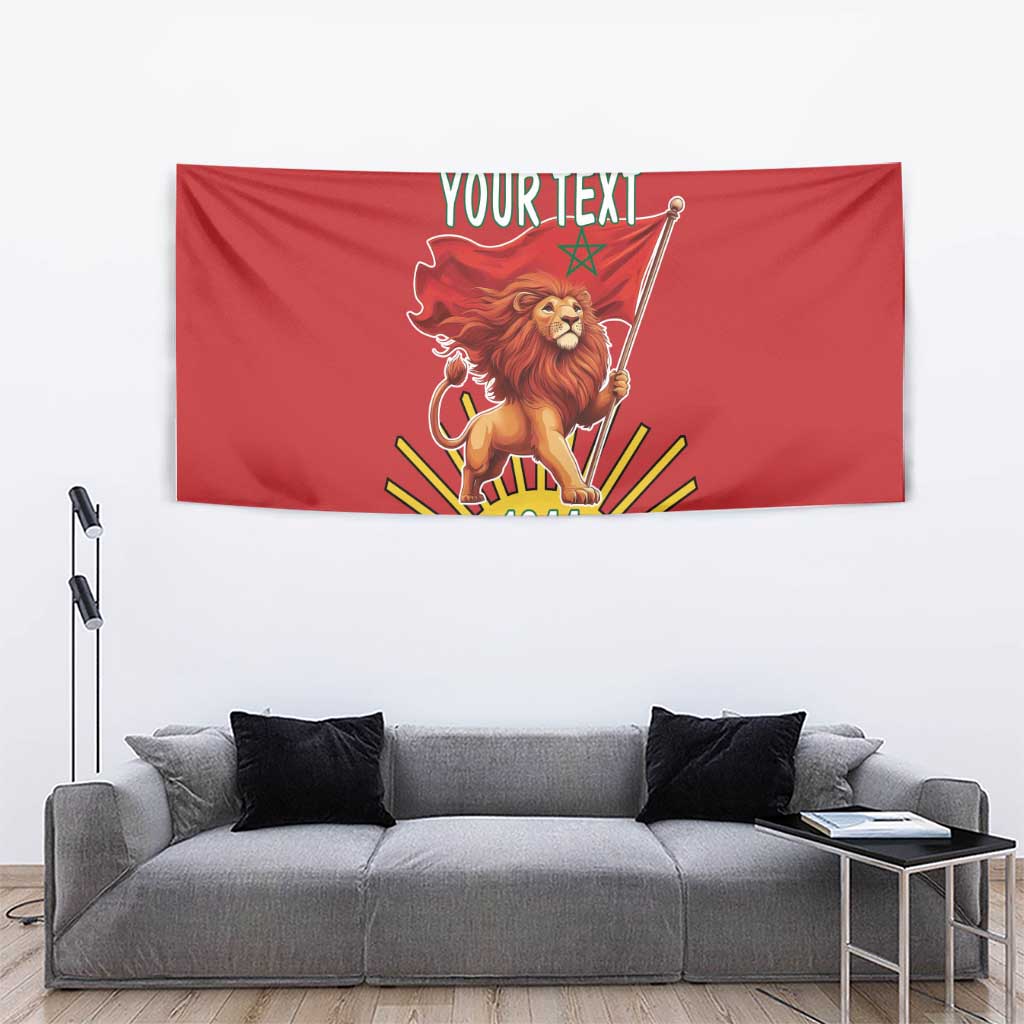 Personalized Morocco Proclamation Day 1944 Tapestry Barbary Lion With Flag - Wonder Print Shop