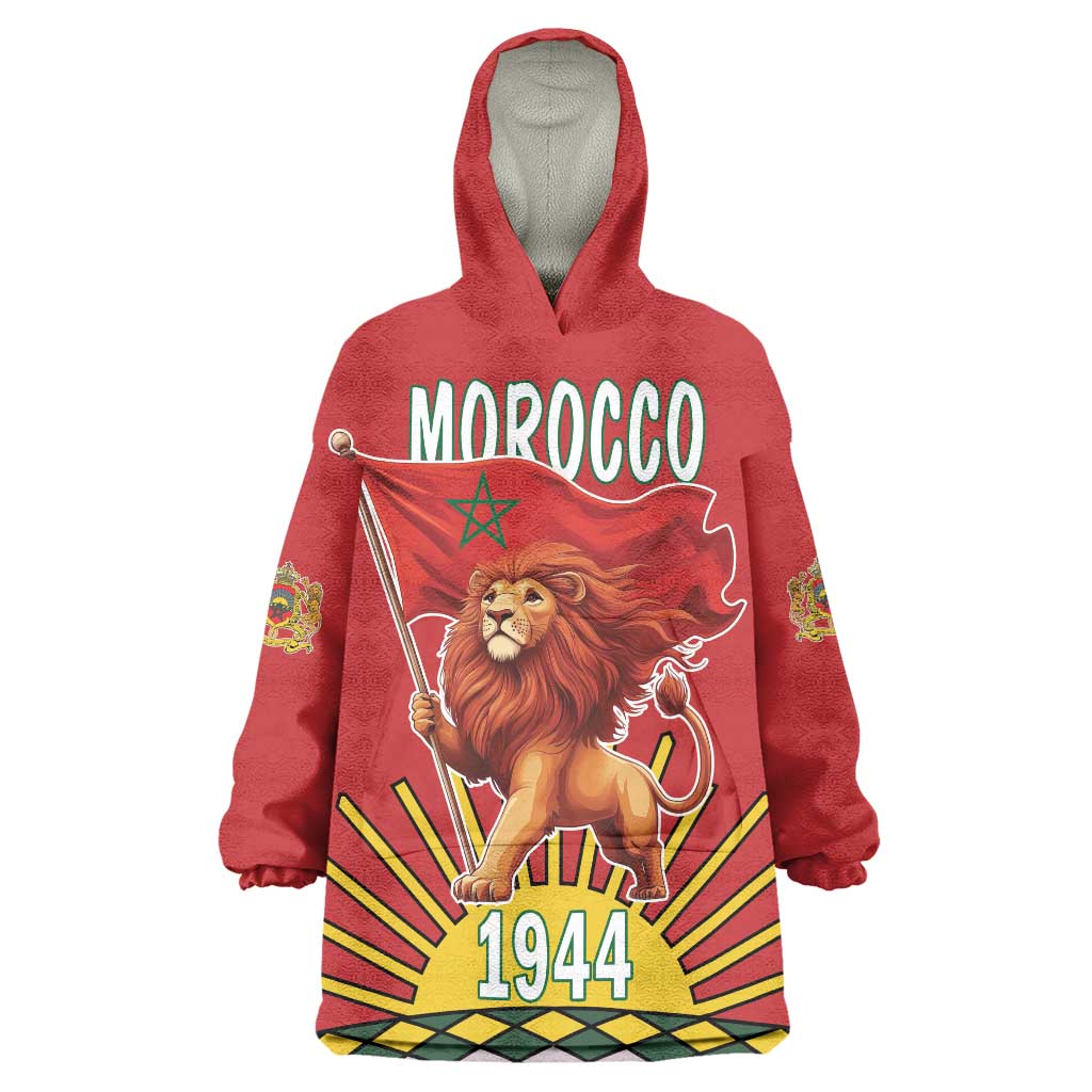Personalized Morocco Proclamation Day 1944 Wearable Blanket Hoodie Barbary Lion With Flag - Wonder Print Shop