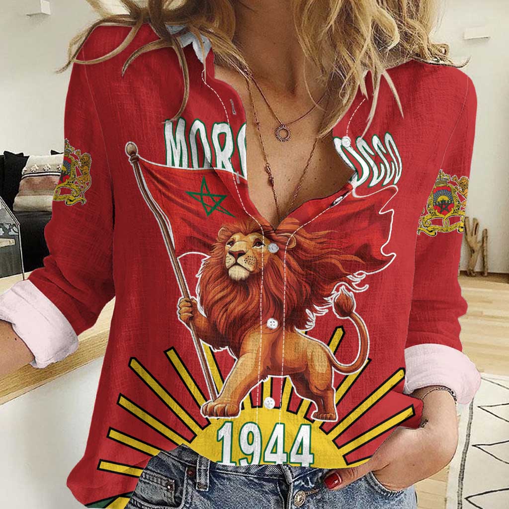 Personalized Morocco Proclamation Day 1944 Women Casual Shirt Barbary Lion With Flag - Wonder Print Shop