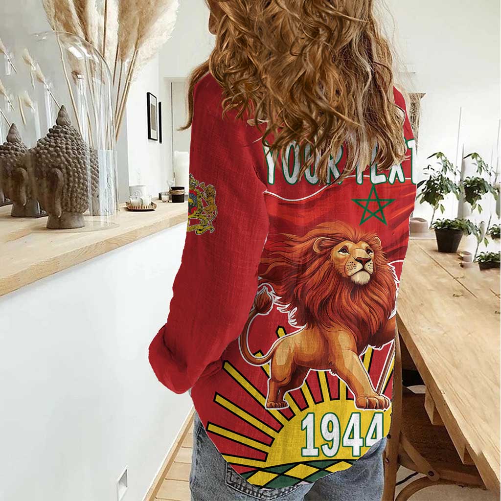 Personalized Morocco Proclamation Day 1944 Women Casual Shirt Barbary Lion With Flag - Wonder Print Shop