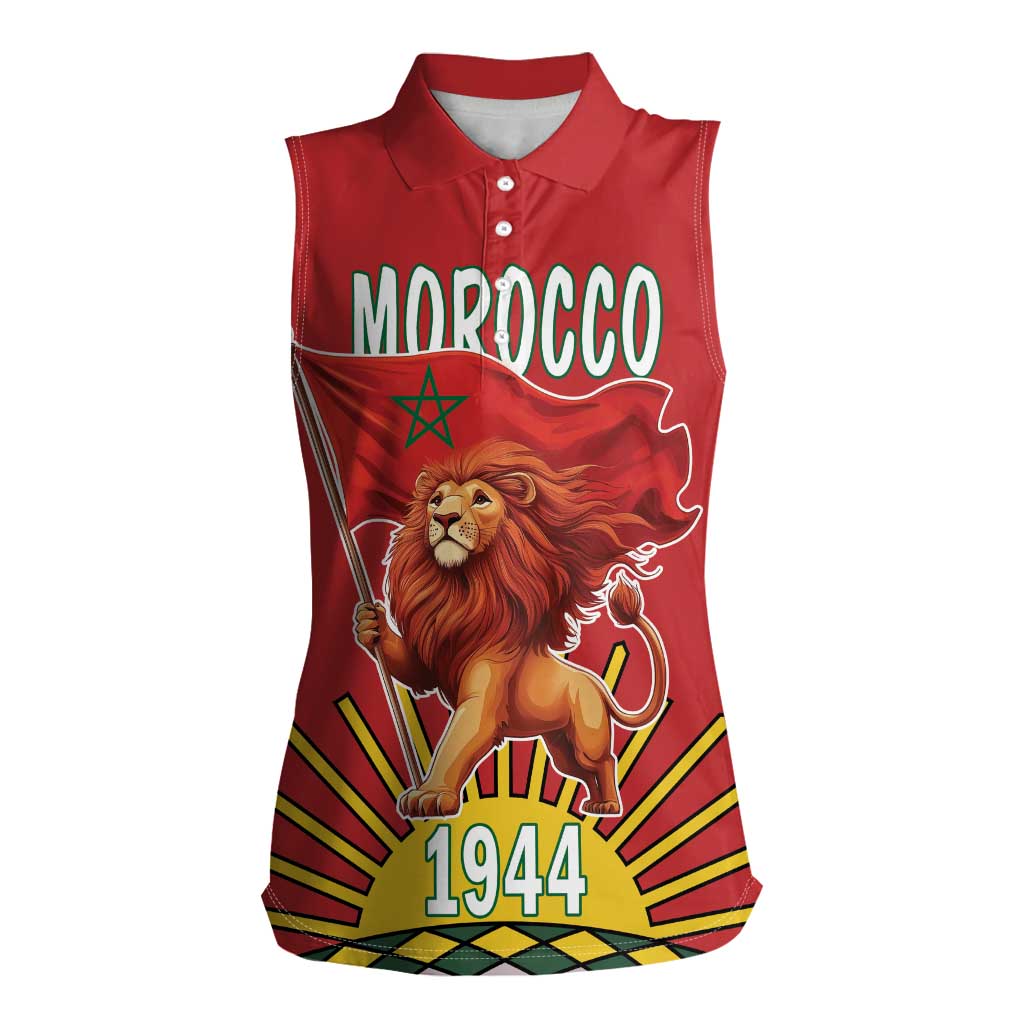 Personalized Morocco Proclamation Day 1944 Women Sleeveless Polo Shirt Barbary Lion With Flag - Wonder Print Shop