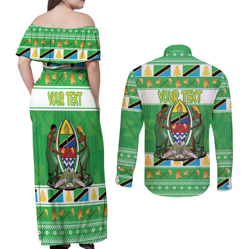 Personalized Tanzania Christmas Couples Matching Off Shoulder Maxi Dress and Long Sleeve Button Shirt Uhuru na Umoja Heri ya Krismasi - Wonder Print Shop