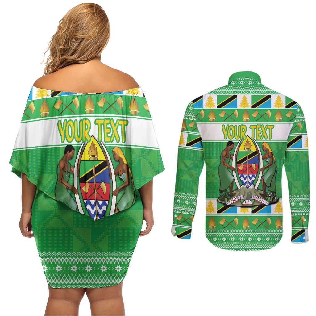 Personalized Tanzania Christmas Couples Matching Off Shoulder Short Dress and Long Sleeve Button Shirt Uhuru na Umoja Heri ya Krismasi - Wonder Print Shop