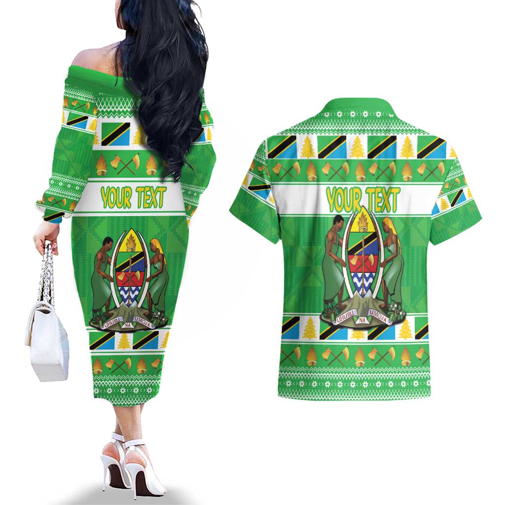 Personalized Tanzania Christmas Couples Matching Off The Shoulder Long Sleeve Dress and Hawaiian Shirt Uhuru na Umoja Heri ya Krismasi - Wonder Print Shop