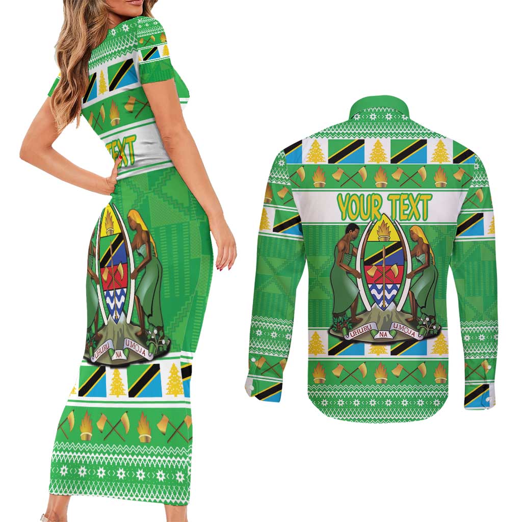 Personalized Tanzania Christmas Couples Matching Short Sleeve Bodycon Dress and Long Sleeve Button Shirt Uhuru na Umoja Heri ya Krismasi - Wonder Print Shop