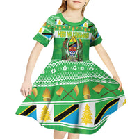 Personalized Tanzania Christmas Kid Short Sleeve Dress Uhuru na Umoja Heri ya Krismasi - Wonder Print Shop