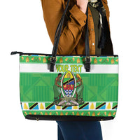 Personalized Tanzania Christmas Leather Tote Bag Uhuru na Umoja Heri ya Krismasi - Wonder Print Shop