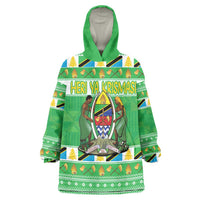 Personalized Tanzania Christmas Wearable Blanket Hoodie Uhuru na Umoja Heri ya Krismasi - Wonder Print Shop