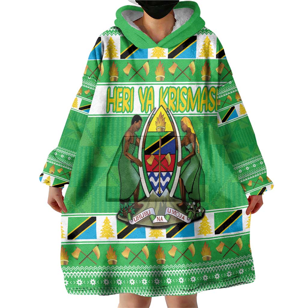 Personalized Tanzania Christmas Wearable Blanket Hoodie Uhuru na Umoja Heri ya Krismasi - Wonder Print Shop
