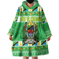 Personalized Tanzania Christmas Wearable Blanket Hoodie Uhuru na Umoja Heri ya Krismasi - Wonder Print Shop